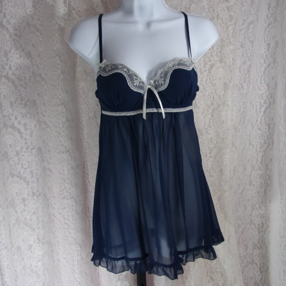 Apt. 9 Navy & White Sexy Sheer Chiffon Chemise Nightgown NWOT Size Small